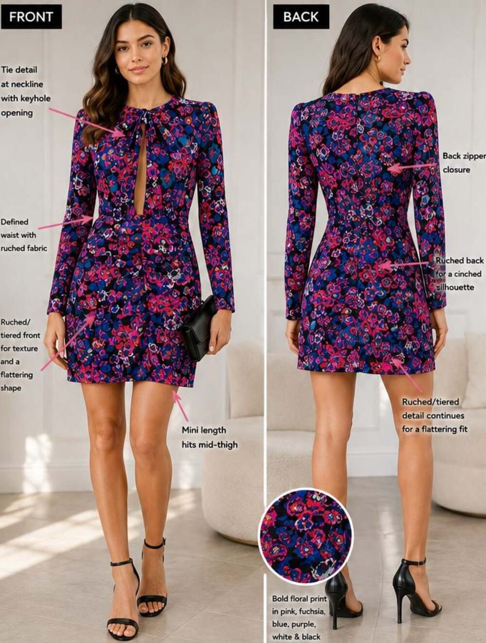 Zara Floral Print Ruched Mini Dress Size S NWT